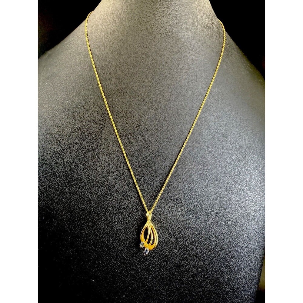 Vintage A & Z 1/20 14KT Gold Filled Sapphire Pendant Chain Necklace 18” 2.05G